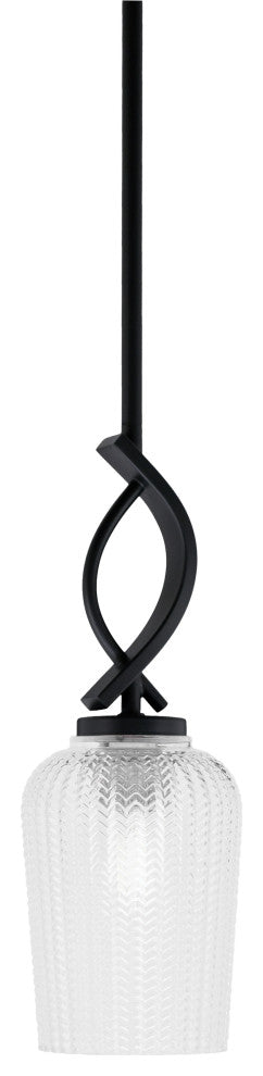 Cavella 1 Light Stem Mini Pendant, Matte Black Finish, 5" Clear Textured Glass