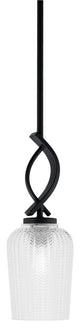 Cavella 1 Light Stem Mini Pendant, Matte Black Finish, 5" Clear Textured Glass