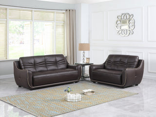 2-Piece Indoor Brown Genuine Leather Five Person Seating Set