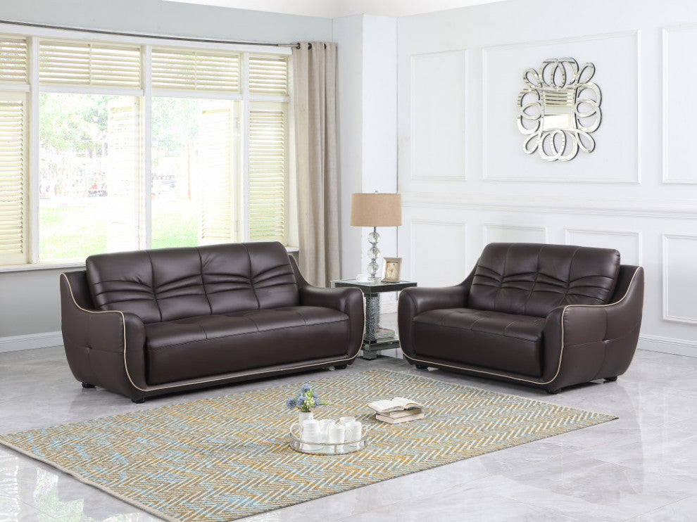2-Piece Indoor Brown Genuine Leather Five Person Seating Set