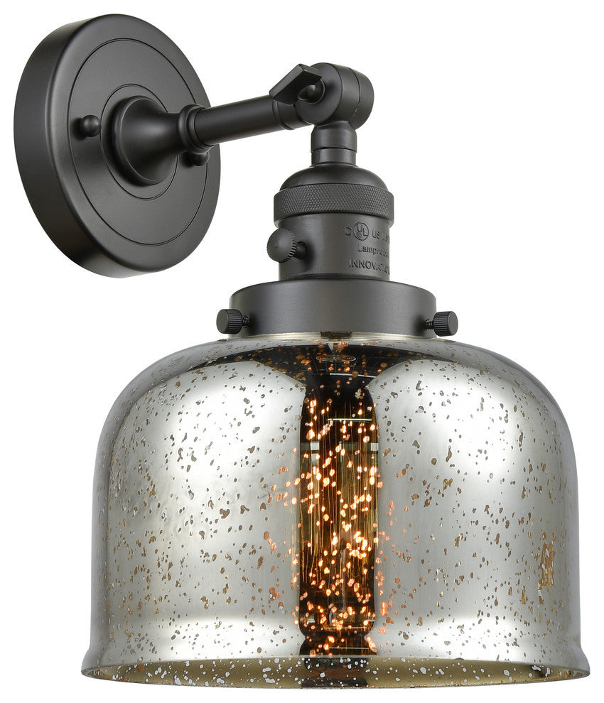 Large Bell 1-Light LED Sconce, Oil Rubbed Bronze, Glass: Silver Mercury