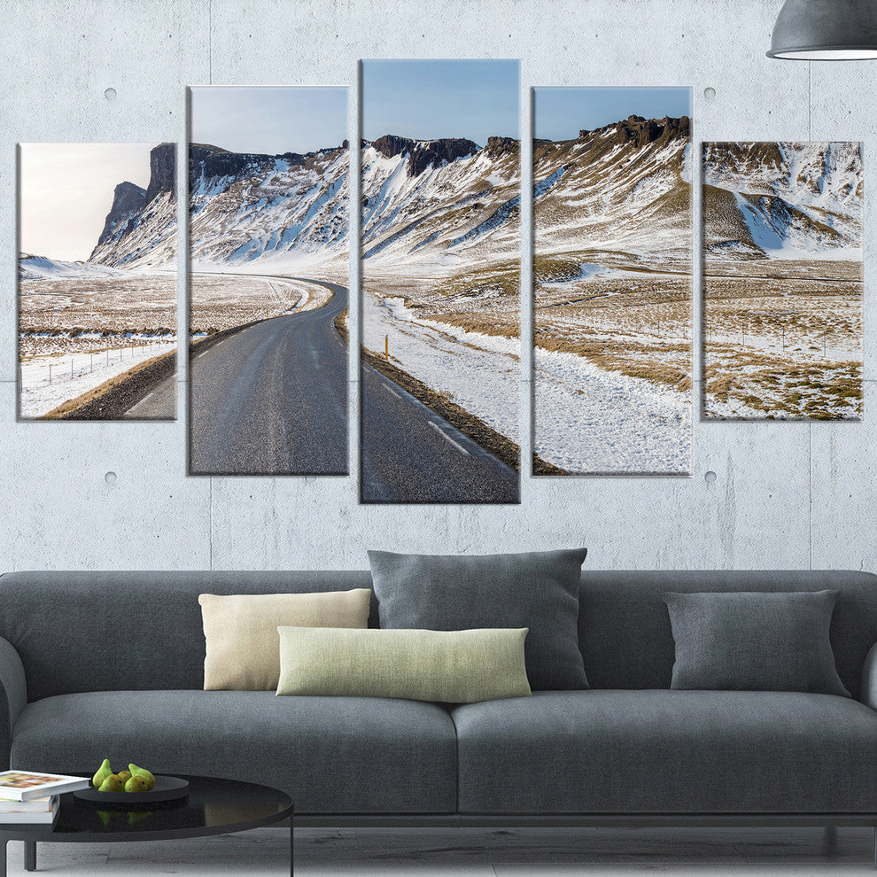 "Range Road in Winter Mountains" Landscape Wall Art, 5 Panels, 60"x32"