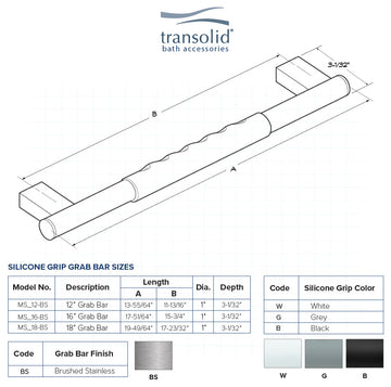 Transolid Maddox 18-inch Grab Bar with Grey Rubber Handle, Brushed Stainless