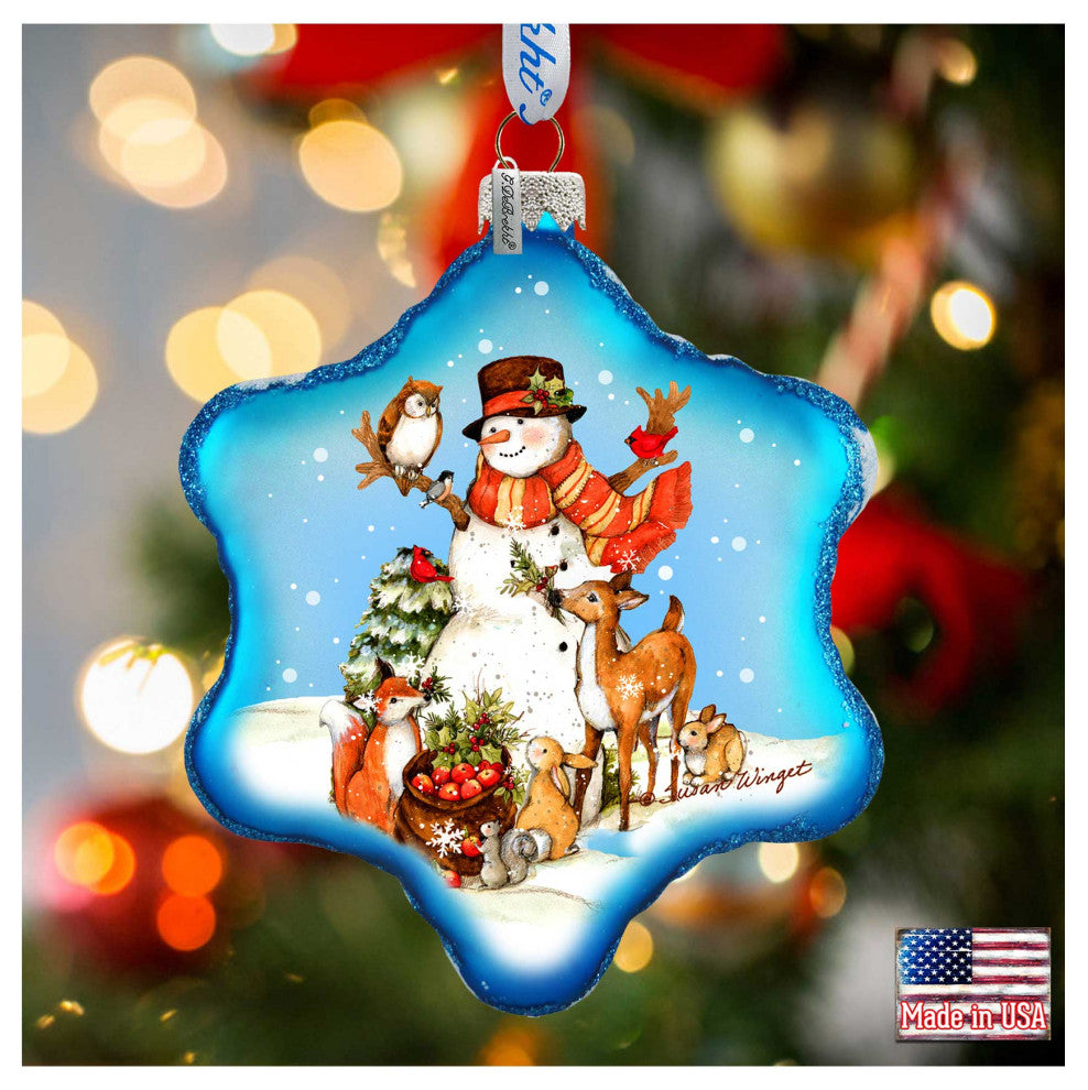 Night Forest Snowman Glass Ornament