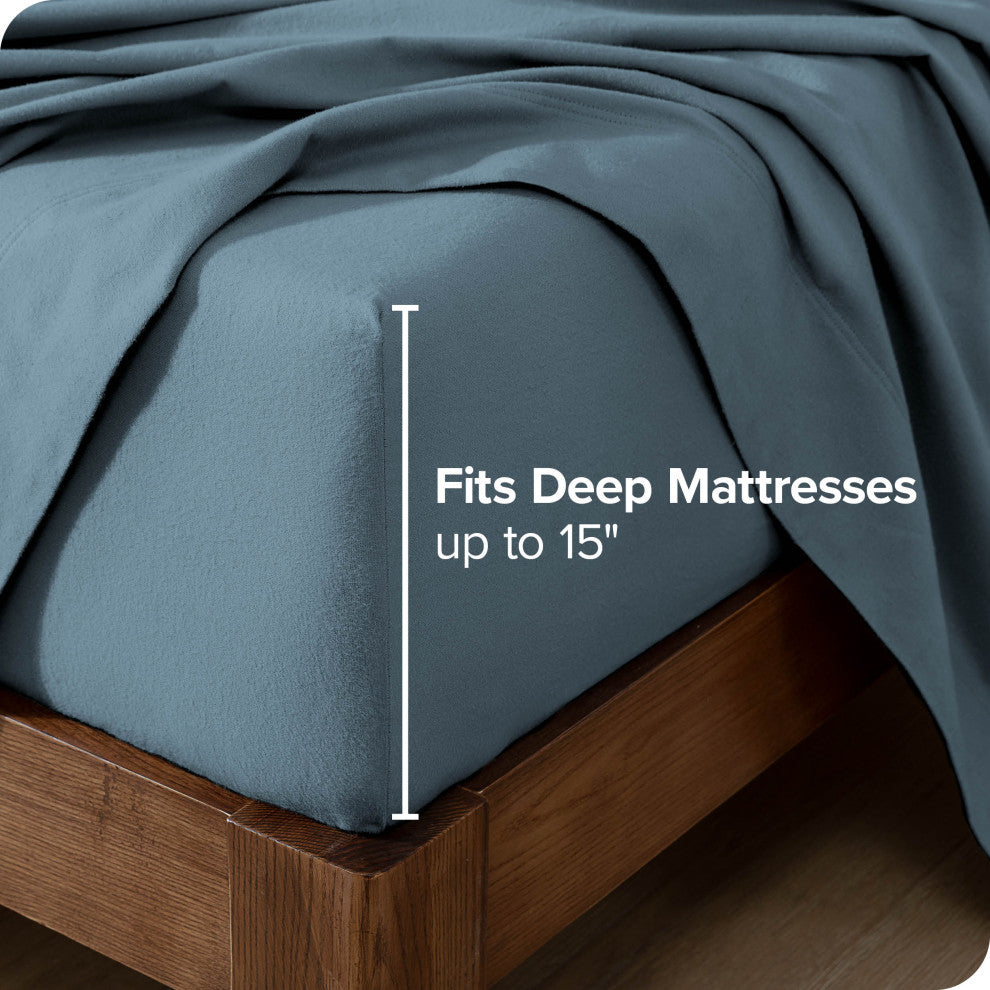 Bare Home Cotton Flannel Sheet Set, Coronet Blue, Twin Xl