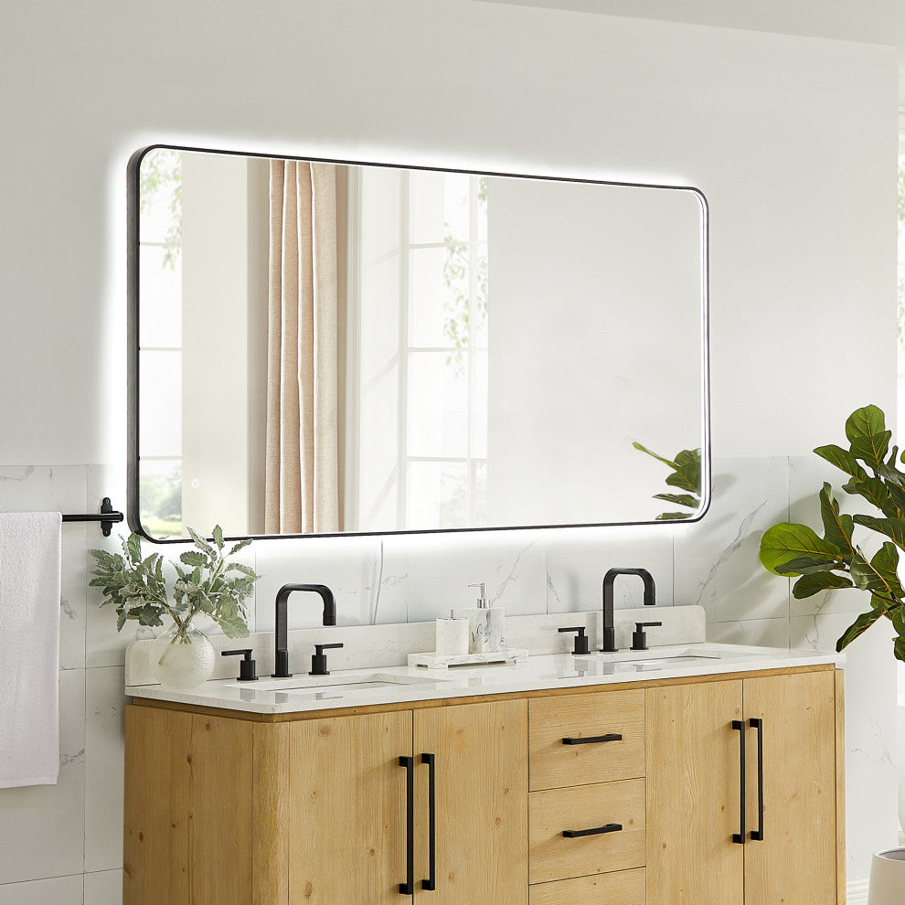 Dazzle Rectangular Bathroom/Vanity LED Lighted Wall Mirror, Matte Black, 72"
