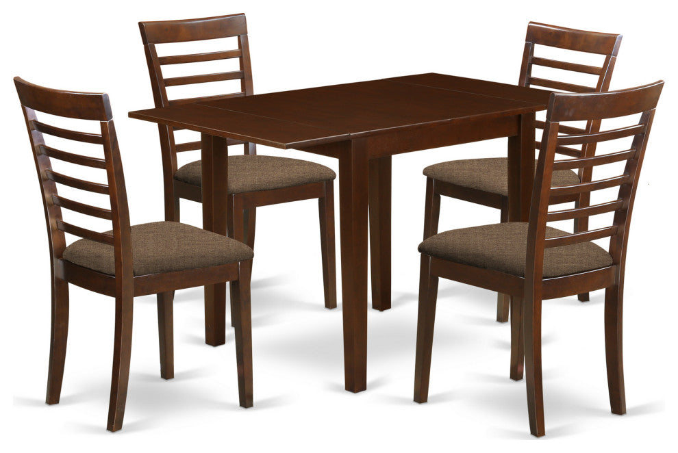5Pc Dining Set, A Dinette Table, 4 Chairs, Linen Fabic Seat, Mahogany Finish