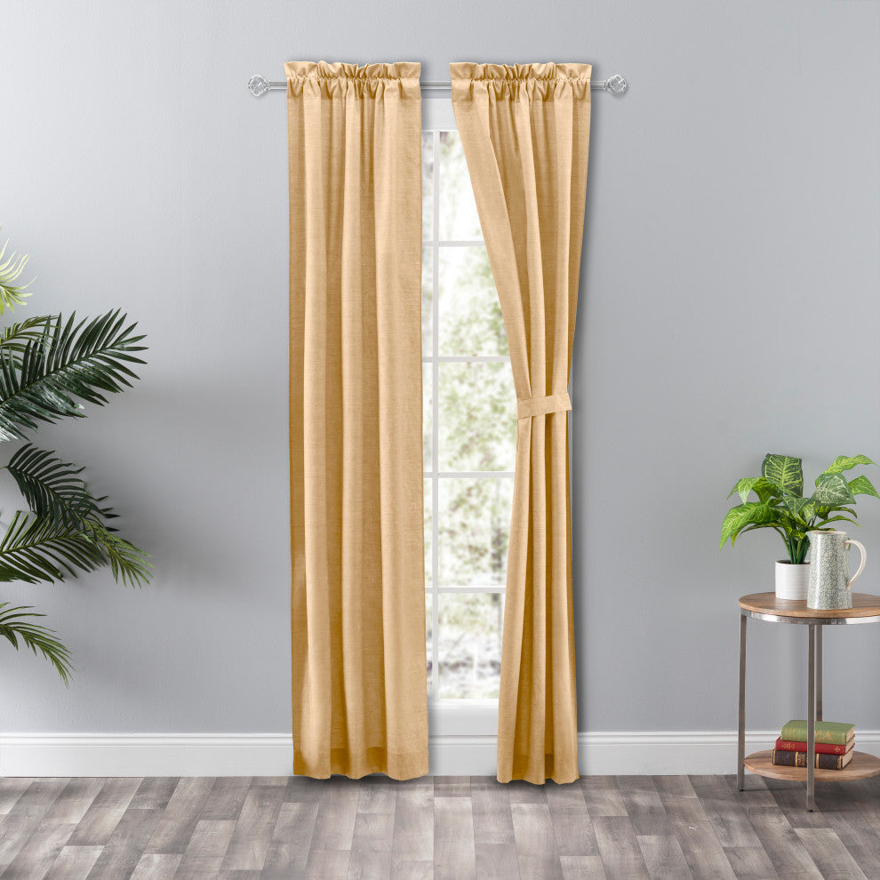 Lisa Solid Tailored Panel Pair with Ties, Butter, 56"x84"