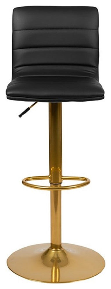 Modern Vinyl Adjustable Height Barstool with Horizontal Stitch Back, Set of 2, B