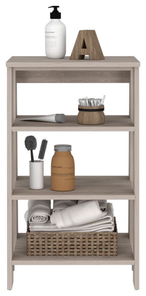 FM FURNITURE Phoenix Linen Cabinet with 3 Open Shelves, Light Gray