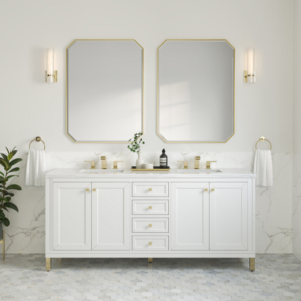 Chicago 72" Double Vanity, Glossy White, Arctic Fall Solid Surface