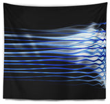 Dark Blue Fractal Waves Abstract Wall Tapestry, 80"x68"