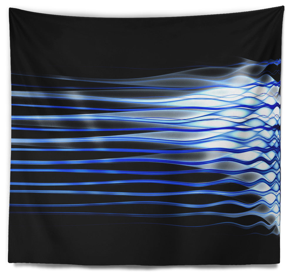 Dark Blue Fractal Waves Abstract Wall Tapestry, 80"x68"