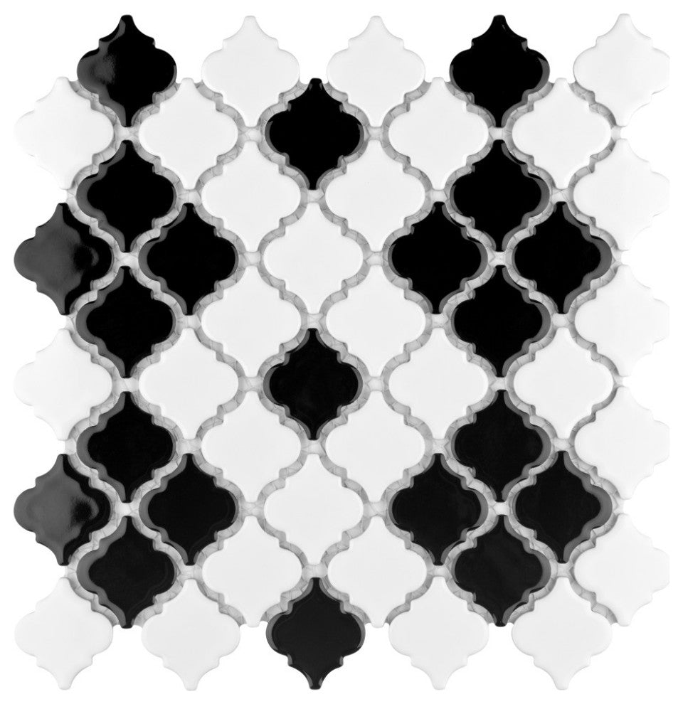 Hudson Tangier Mosaic Floor and Wall Tile, Black and White