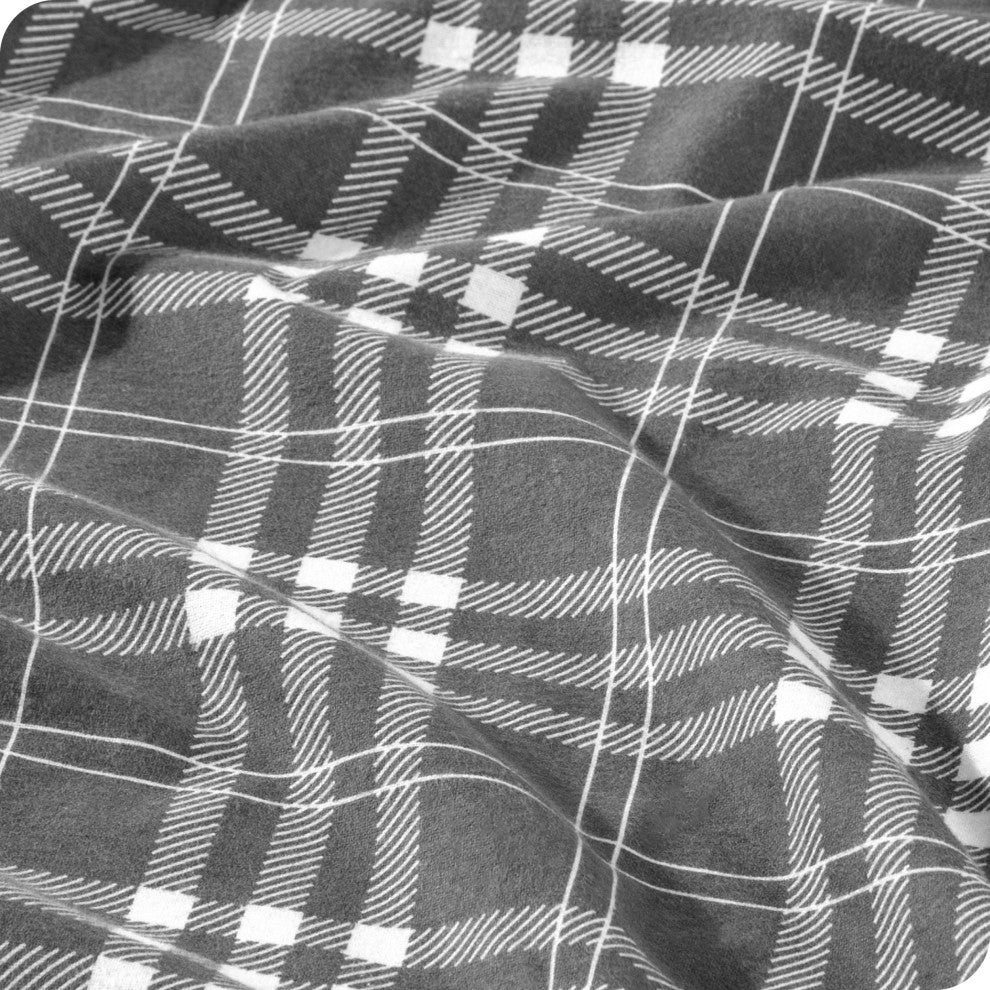 Bare Home Cotton Flannel Sheet Set, Stirling Plaid - Gray/White, Full