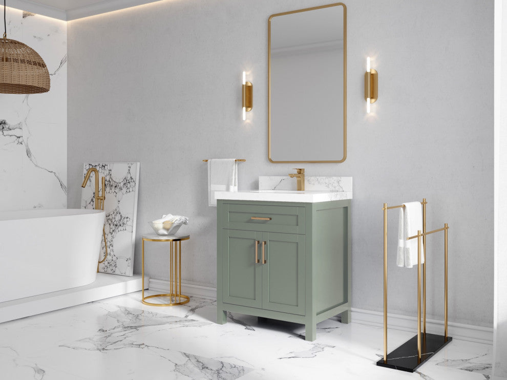 Cambridge 30" Single Sink Bath Vanity in Evergreen 2" White Quartz