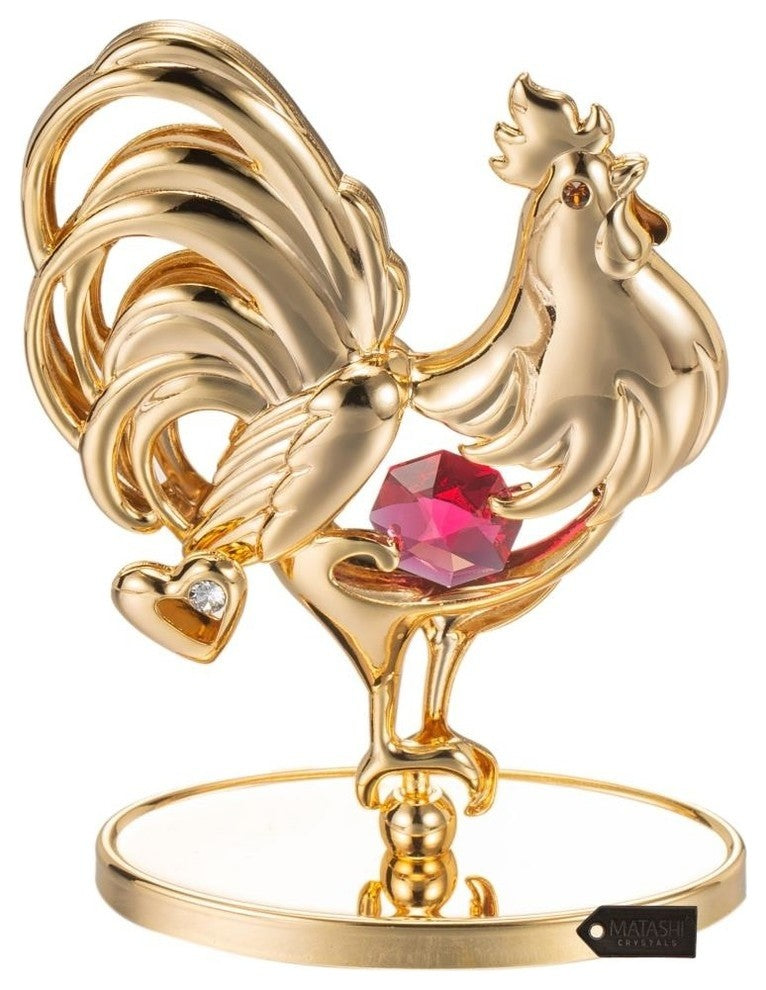 24K Gold Plated Crystal Studded Rooster Ornament