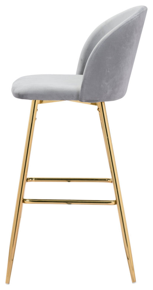 Bar Stool Chair Barstool, Steel Metal, Fabric, Gray, Gold, Cafe Bistro