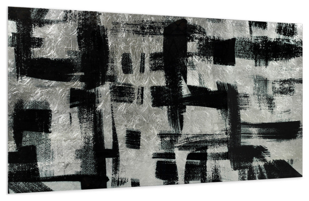 Jam Session Abstract Wall Art Reverse Printed Tempered Glass With Silver Leaf