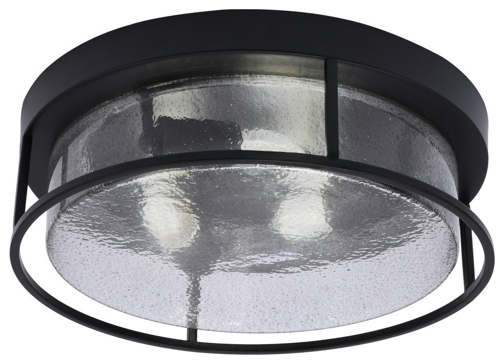 16" 3-Light Flush Mount Light, Matte Black, Smoke Bubble Glass