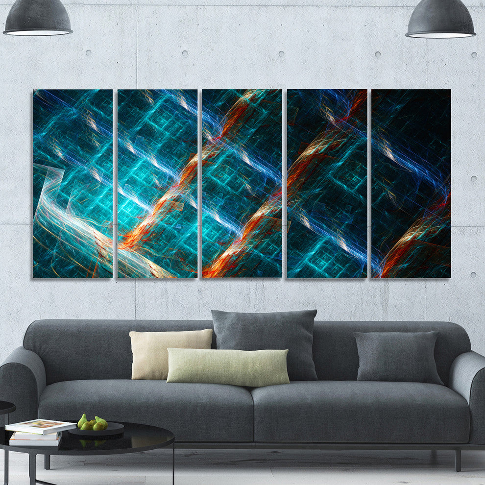 Glowing Green Fractal Grill, Abstract Art on Canvas, 60"x28", 5 Panels