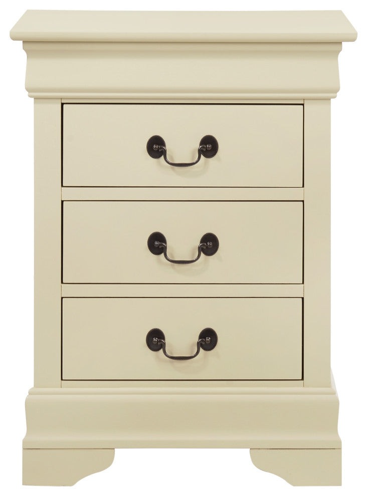 Louis Phillipe 3 Drawer Nightstand, Beige