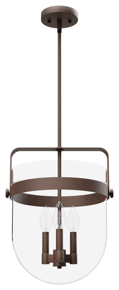 Karloff Textured Rust, Clear Glass 3 Light Pendant Ceiling Light