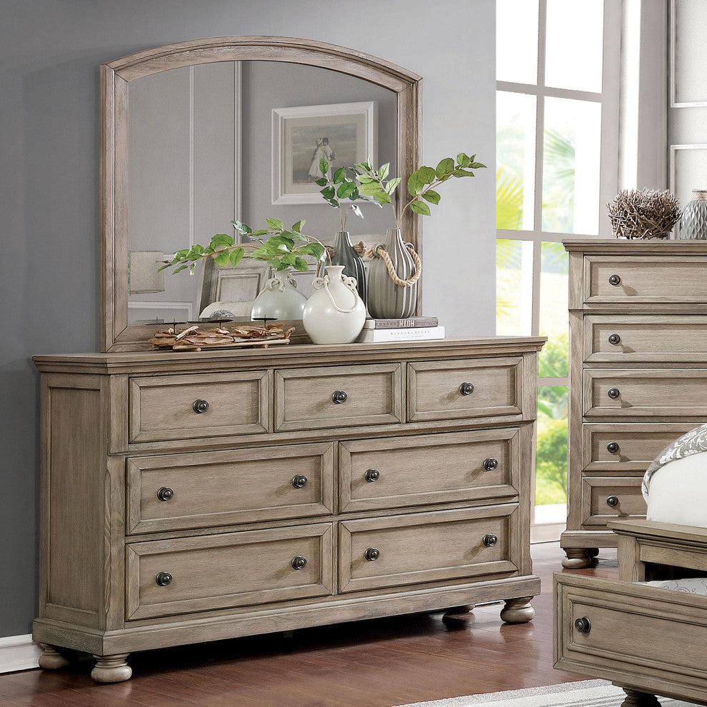 7 Drawers Wooden Dresser With Bun Feet Design, Gray