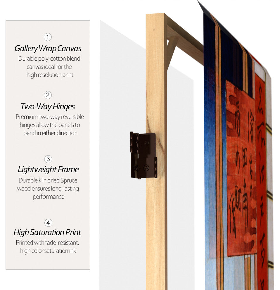 6' Tall Double Sided Hiroshige Room Divider, Asakusa Rice Field/Otsuki Plain