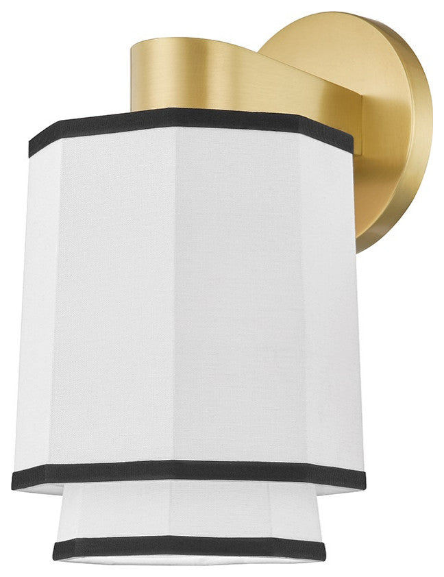 Riverdale 1-Light Wall Sconce, Aged Brass, White Belgian Linen Shade