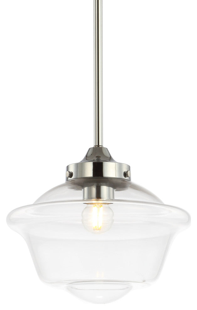 Kurtz Adjustable Drop Metal/Glass LED Pendant, Chrome, 9.5"w