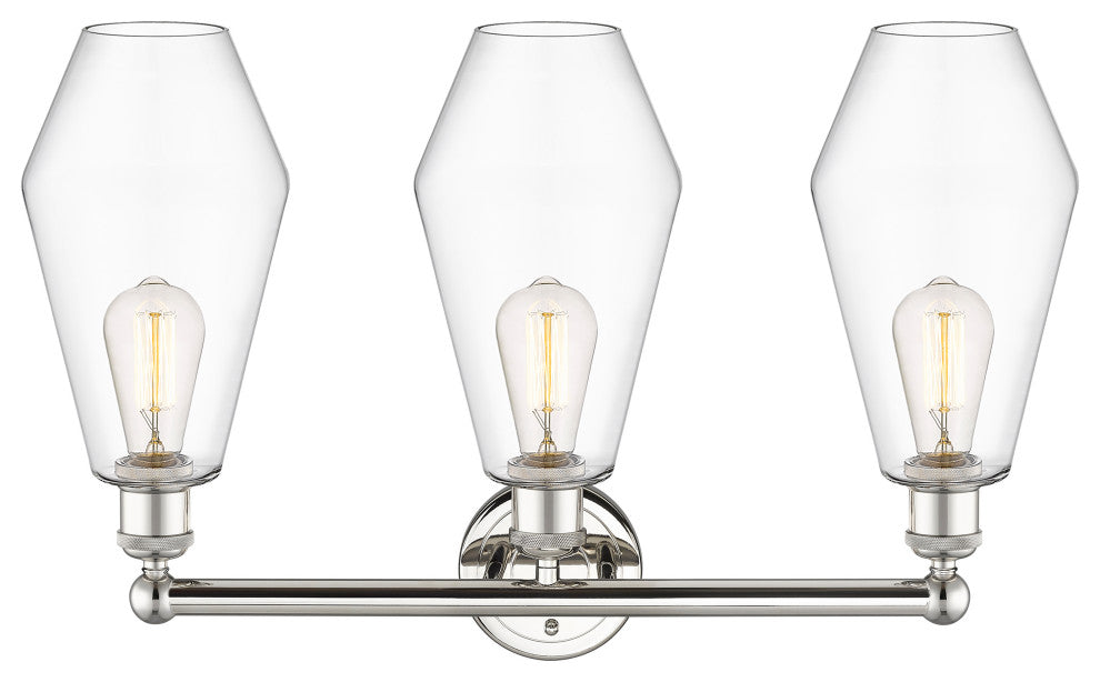 Cindyrella 3-Light 25" Bath Vanity Light, Polished Nickel, Clear Shade