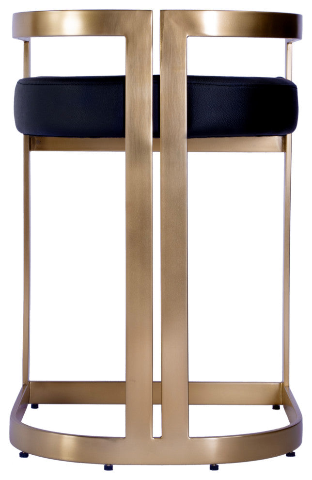 Clarence Faux Leather 23" Dining Stool, Black Leather