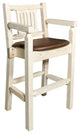 Captain's Barstool, Clear Lacquer Finish With Upholstered Seat, Saddle Pattern
