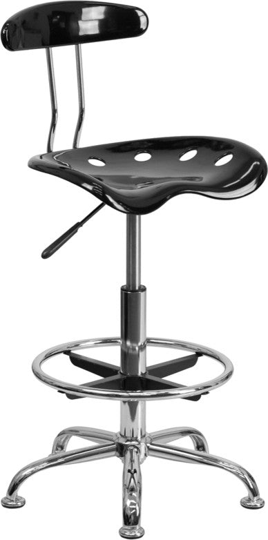 Vibrant Black and Chrome Drafting Stool With Tractor Seat