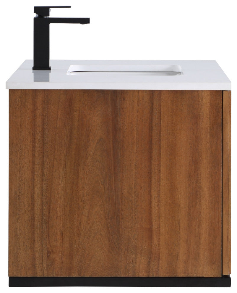 Terra Bathroom Vanity, Walnut/Matte Black With White Quartz, 36", White Quartz Top