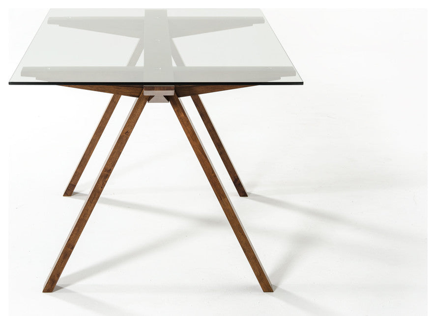 HomeRoots 30" Walnut Wood and Glass Dining Table