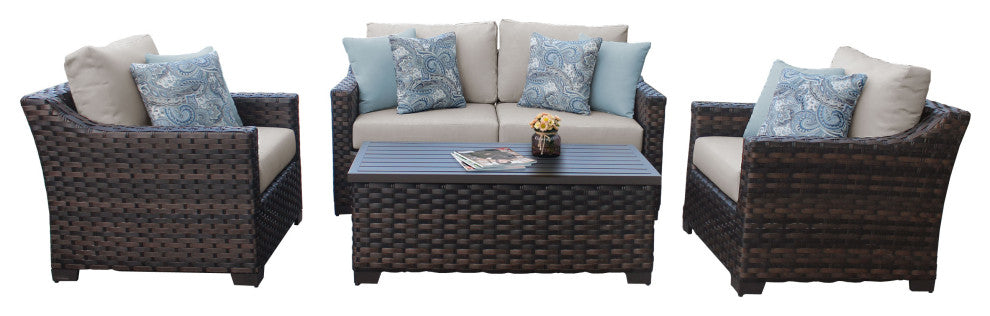 kathy ireland River Brook 5 Piece Wicker Patio Furniture SetAlmond