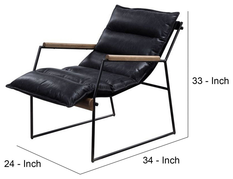 Benzara BM250695 Accent Chair With Leatherette Seat and Metal Frame, Black