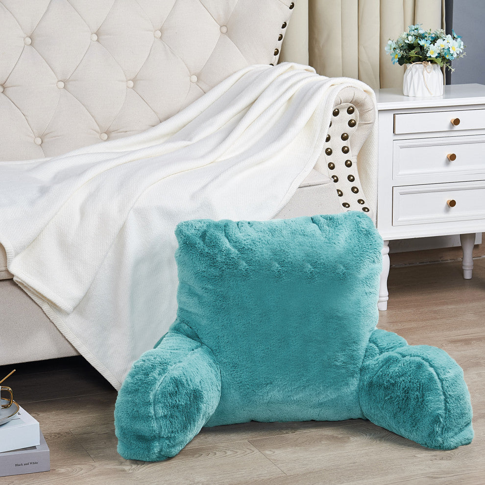 Fox Faux Fur Bedrest, Needs Assembly, Aqua, 20"x18"x17"