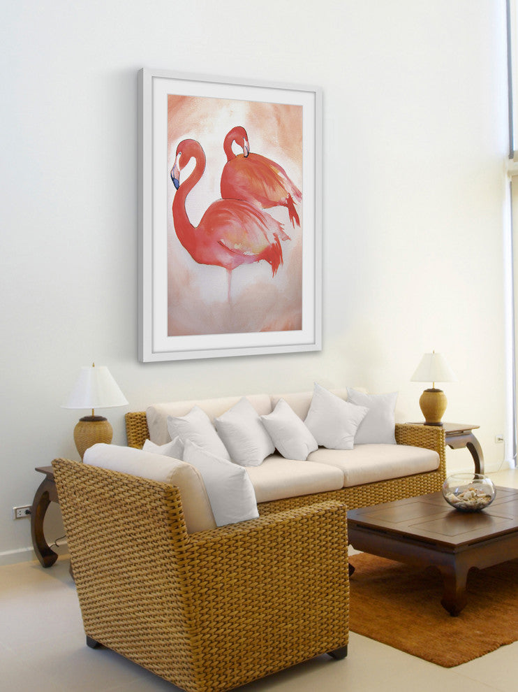 Marmont Hill, "Flamingos" by Christine Lindstrom Framed Painting Print, 12x18