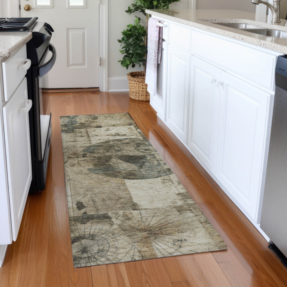 Machine Washable Indoor/Outdoor Chantille ACN1905 Taupe 2'3" x 7'6" Runner Rug