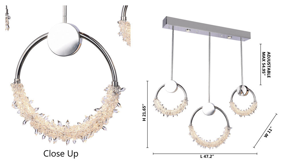 Three-Circle Crystal Chandelier, Chrome