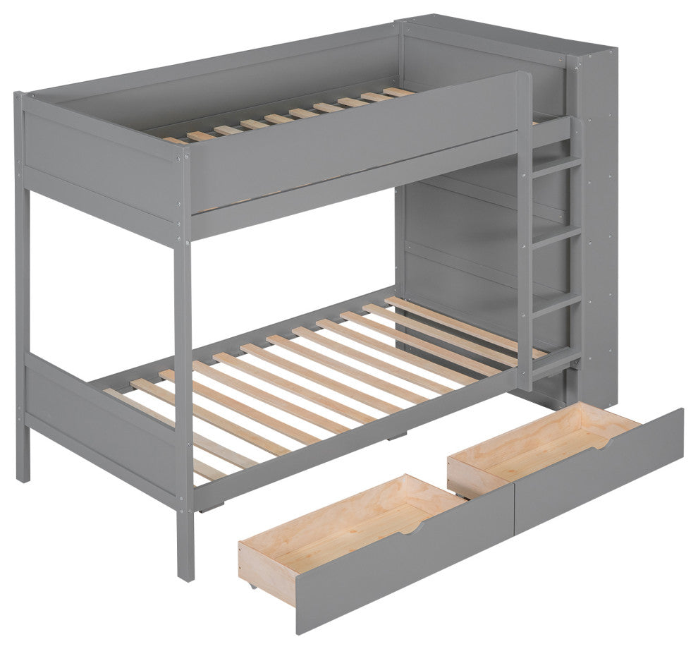 Gewnee Twin over Twin Bunk Bed With 2 Drawers and Multi-layer Cabinet