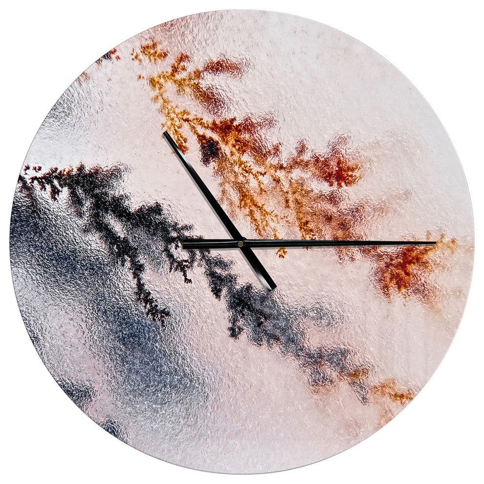 Moss Agate and Dendrite Crystals Macro Large Metal Wall Clock, 23"x23"