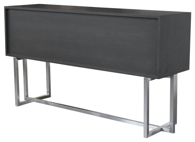 Large Sideboard, Crossed Brushed Silver Legs & 3 Storage Cabinets, Dark Gray