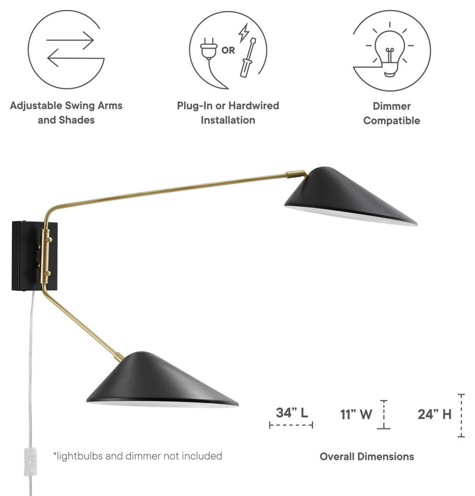 Sconce Wall Lamp Light Fixture, Black, Metal, Modern Cafe Bistro Hospitality
