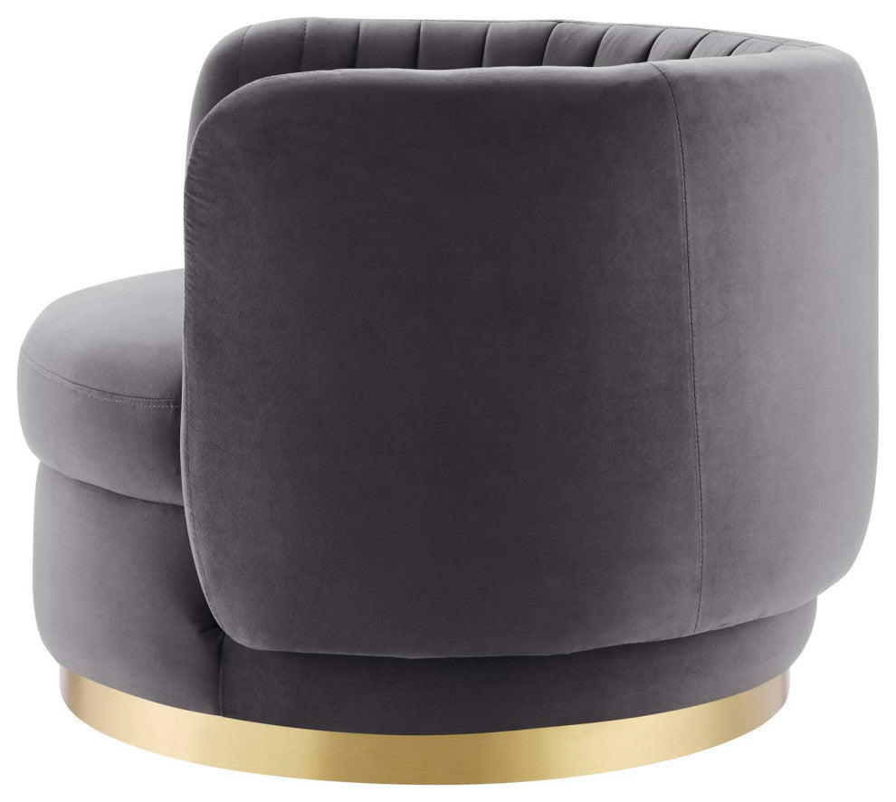 Armchair Swivel Accent Tufted Chair, Gold Gray, Velvet, Modern Hospitality