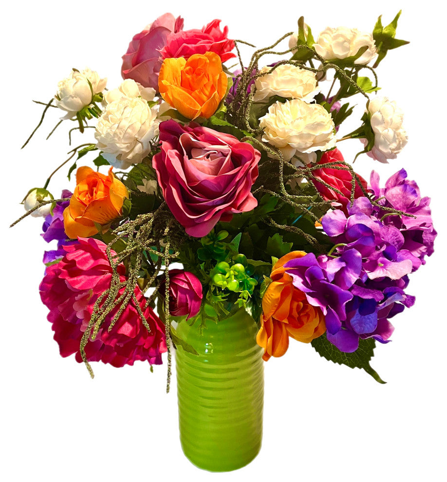 Floral Arrangement Bright Mixed Floral Lime Ceramic All Season 24"� Tall