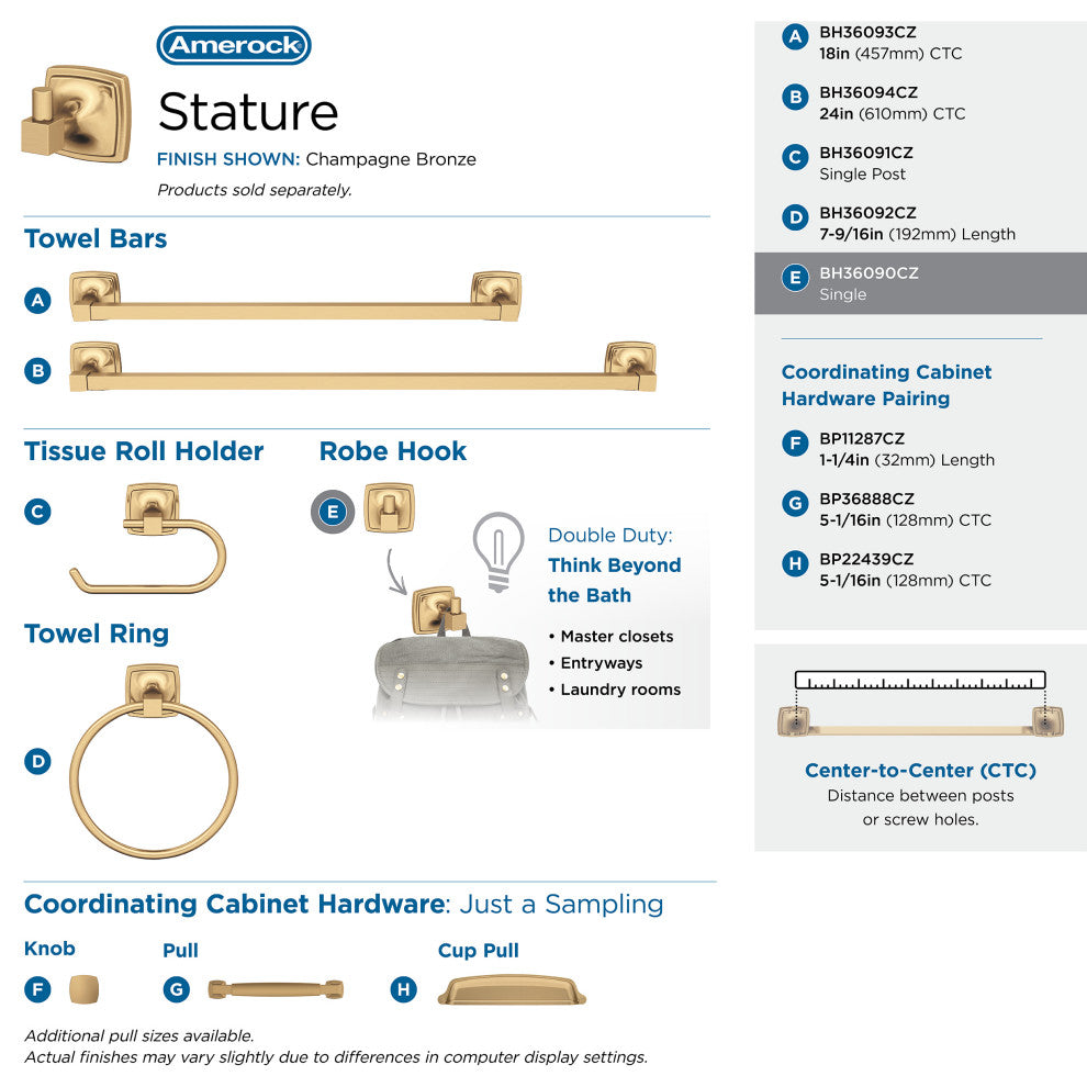 Stature Transitional Single Robe Hook, Champagne Bronze
